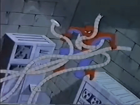 Spider-Man struggles against Doc Ock's tentacles