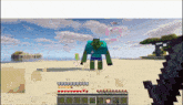 a screenshot of a minecraft game shows a zombie standing on a beach