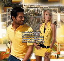 a man and a woman standing next to each other on a pleasant sunday greeting card