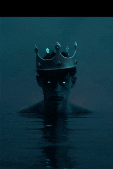 a person with a crown on their head is swimming in the water