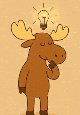 a cartoon moose with a light bulb above his head