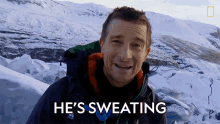 Hes Sweating Bear Grylls GIF - Hes Sweating Bear Grylls Rob Riggle Ice Climbing In Iceland GIFs