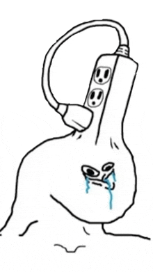 a drawing of a person with a plug plugged into their face .