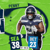 an advertisement for the seahawks shows penny running with a football