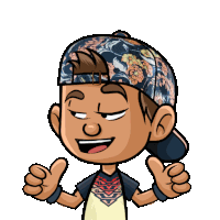 a cartoon character wearing a floral hat and giving a thumbs up