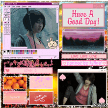 a picture of a girl with an umbrella and the words have a good day on the top