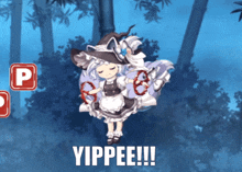 a girl in a witch costume says yippee