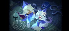 a cartoon illustration of a witch reading a book and a cat reading a book