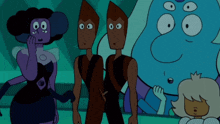 a group of cartoon characters are standing next to each other and one has a crown on her head