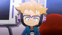 a cartoon character wearing headphones and glasses looks sad