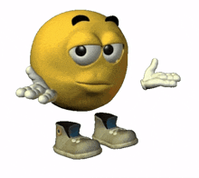 a cartoon smiley face is wearing a pair of white shoes