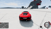 a red car in a video game with a license plate that says ' e006 jfo '