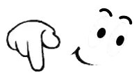 a drawing of a hand and a drawing of a face with big eyes