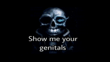 a pixelated image with the words show me your genitals written on it