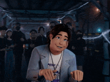 a man with a lanyard around his neck that says huntra vip