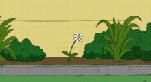 a cartoon drawing of a flower growing in a garden