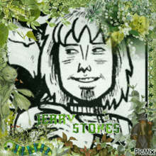 a picture of terry stones is surrounded by plants