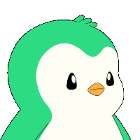 a green and white penguin with a red beak is making an angry face