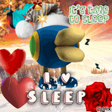 a picture of a stuffed animal with the words it 's time to sleep