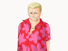 a man in a pink shirt with hearts on it is crossed out by a black line