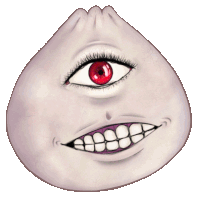 a white face with a red eye and a purple mouth