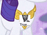 a picture of a man in a suit with the words true on it