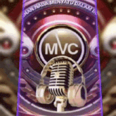 a microphone and headphones are on a purple background with the word mvc on it .