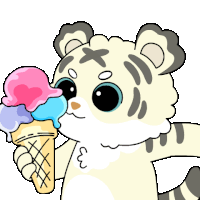 a cartoon tiger is holding an ice cream cone with three scoops of ice cream on it