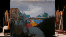 a painting is being made in animatica and is sitting on a table