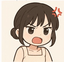 a cartoon drawing of a girl with an angry expression