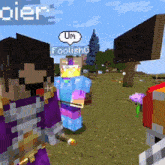 two minecraft characters are standing next to each other and one of them has a speech bubble that says " um "