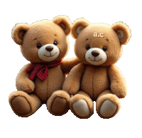 two teddy bears are sitting next to each other and the letters a.c. are on their heads