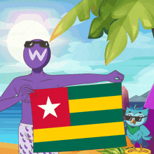 a cartoon drawing of a man holding a flag with a white star on it