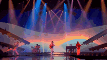 a group of people playing instruments on stage