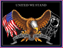 a poster with a bald eagle and an american flag says united we stand
