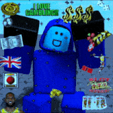 a blue cartoon character with the words i love gambling
