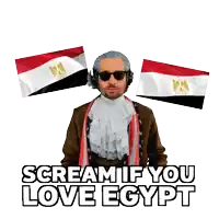 a sticker of a man in a costume that says " scream if you love egypt "
