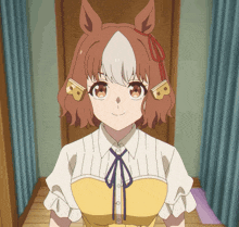 a girl with a horse ear and a letter b on her ears