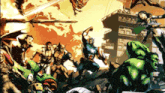 a group of comic book characters including captain america and the hulk are fighting each other