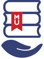 a hand is holding a stack of books with a red ribbon that says mc on it