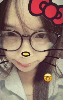 a girl wearing glasses and a hello kitty face