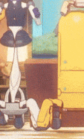 a cartoon drawing of a robot with a yellow backpack