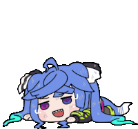 a cartoon of a girl with blue hair laying on the floor