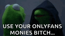 kermit the frog and darth vader are standing next to each other and talking .