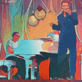 a man playing a piano next to a man singing on a stage