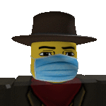 a lego cowboy wearing a hat and a mask
