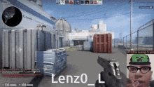 a video game screen shows a man holding a gun and the name lenzo_l on the bottom