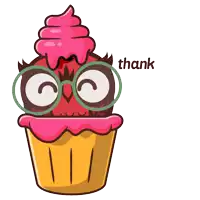 a cupcake with an owl on top and the words thank who thank you below it