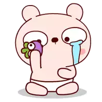 a cartoon bear in a diaper is crying and holding a flower