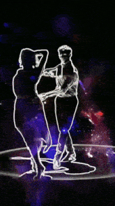 a drawing of a man and a woman dancing in a dark room